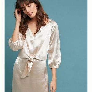 Anthropologie Maeve Metallic Tie Waist Dress XXS